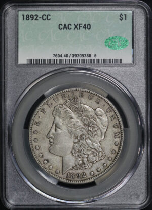 Obverse of this 1892-CC Morgan Dollar CACG XF-40