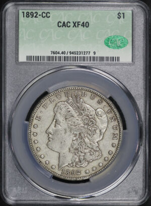 Obverse of this 1892-CC Morgan Dollar CACG XF-40
