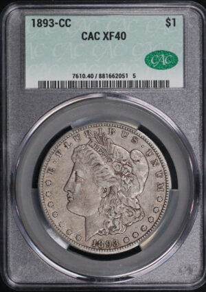 Obverse of this 1893-CC Morgan Dollar CACG XF-40
