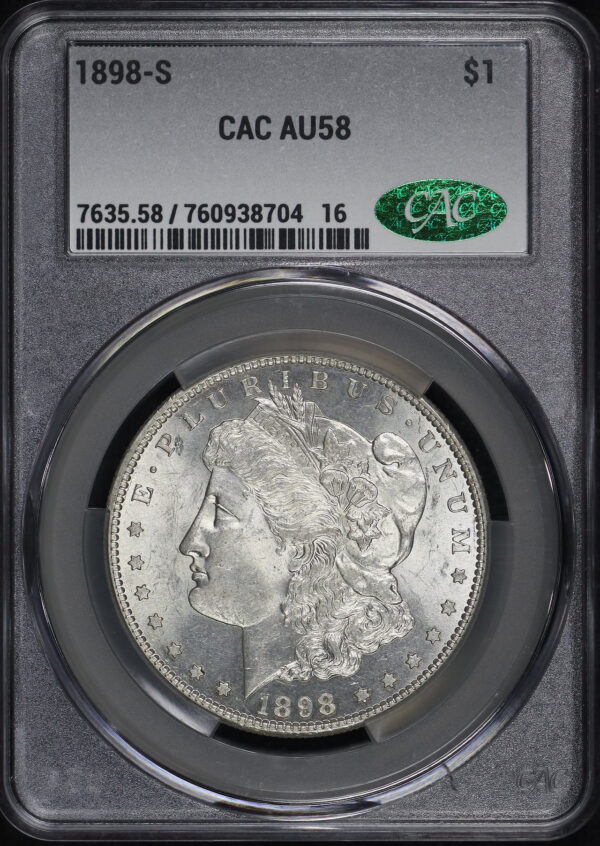 Obverse of this 1898-S Morgan Dollar CACG AU-58