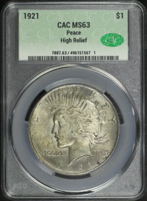 Obverse of this 1921 Peace Dollar CACG MS-63
