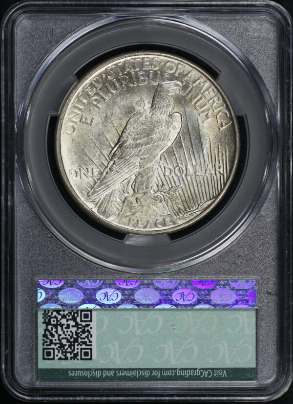 Reverse of this 1921 Peace Dollar CACG MS-64