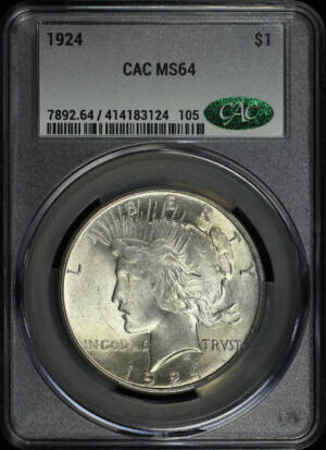 Obverse of this 1924 Peace Dollar CACG MS-64