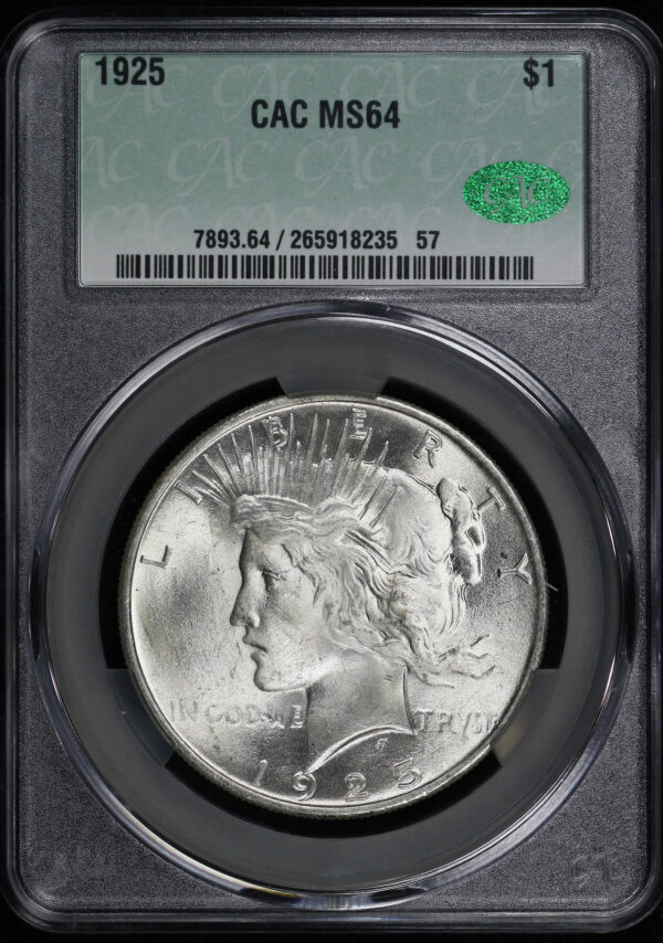 Obverse of this 1925 Peace Dollar CACG MS-64