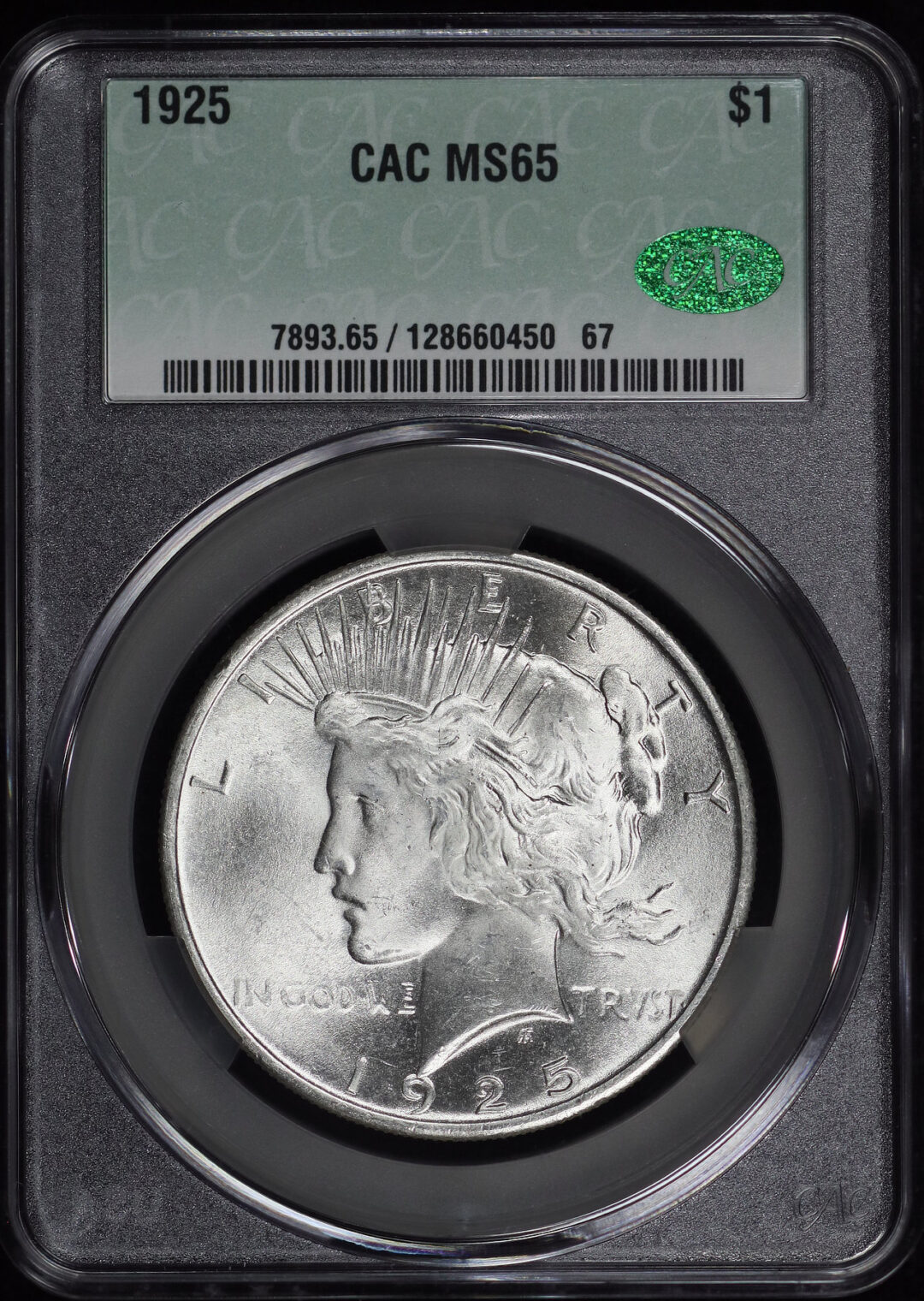 1925 Peace Dollar Cacg Ms-65 