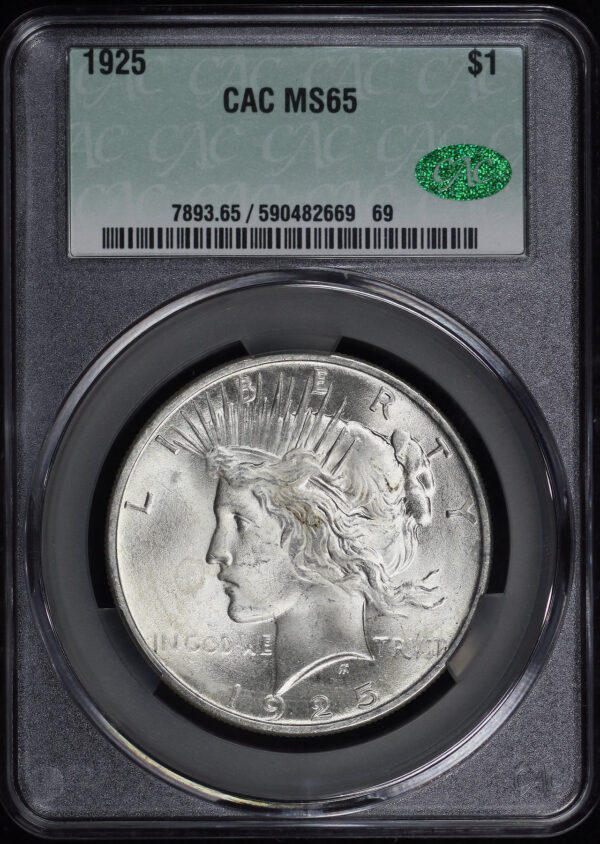 Obverse of this 1925 Peace Dollar CACG MS-65