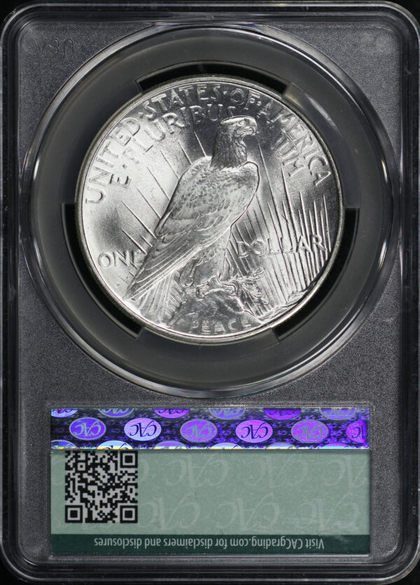 Reverse of this 1926-D Peace Dollar CACG MS-65