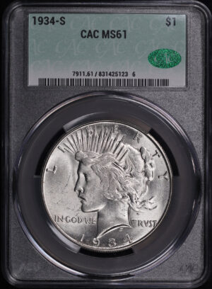 Obverse of this 1934-S Peace Dollar CACG MS-61