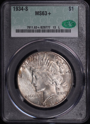 Obverse of this 1934-S Peace Dollar CACG MS-63+