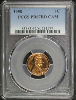Obverse of this 1958 Lincoln Cent Wheat Reverse PCGS PR-67 Cameo