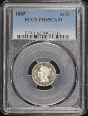 Obverse of this 1865 Three Cent Nickel PCGS PR-65 CAM
