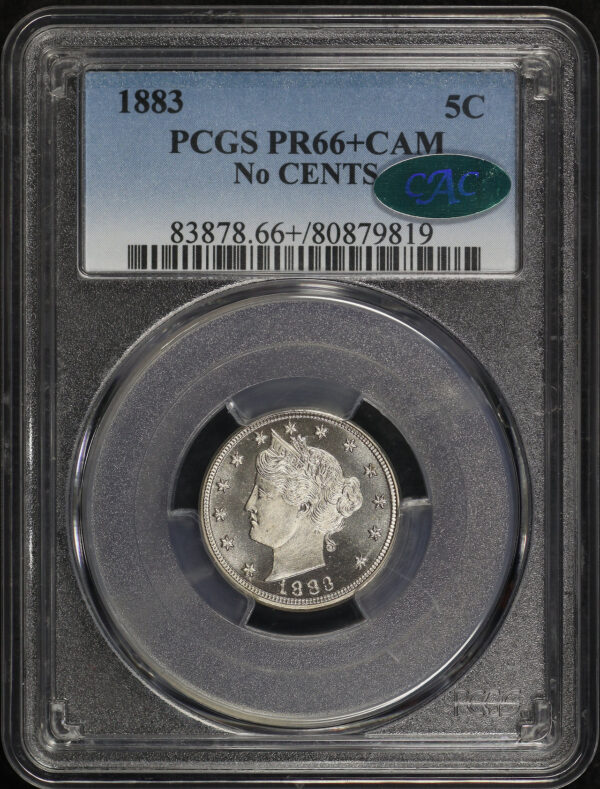Obverse of this 1883 Liberty Nickel No Cents PCGS PR-66+ CAM CAC