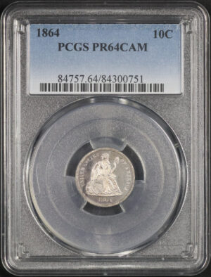 Obverse of this 1864 Liberty Seated Dime PCGS PR-64 CAM