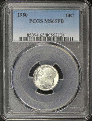 Obverse of this 1950 Roosevelt Dime PCGS MS-65 FB