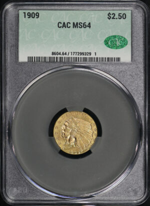 Obverse of this 1909 Indian $2.5 CACG MS-64