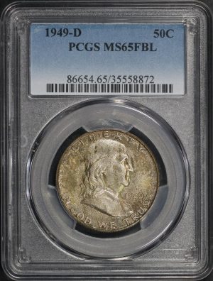 Obverse of this 1949-D Franklin Half Dollar PCGS MS-65 FBL