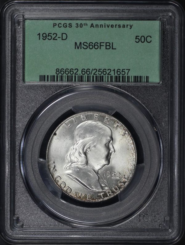Obverse of this 1952-D Franklin Half Dollar PCGS MS-66 FBL Old Green Holder