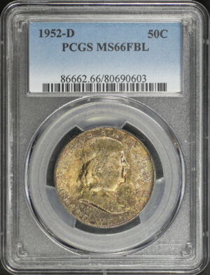 Obverse of this 1952-D Franklin Half Dollar PCGS MS-66 FBL