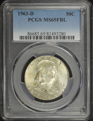 Obverse of this 1963-D Franklin Half Dollar PCGS MS-65 FBL