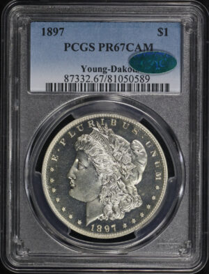 Obverse of this 1897 Morgan Dollar PCGS PR-67 CAM CAC Young-Dakota 