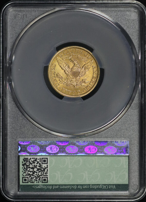 Reverse of this 1899 Liberty Head $5 CACG MS-65