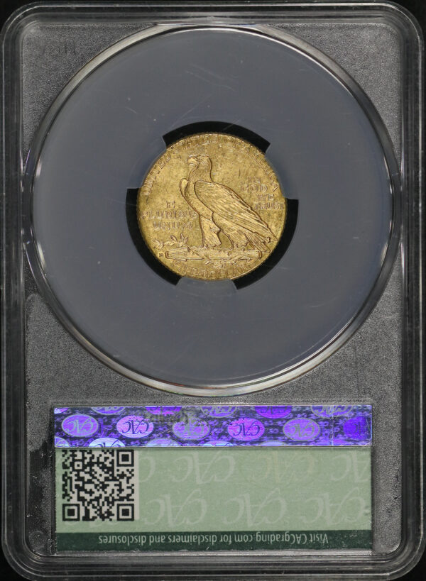 Reverse of this 1910-D Indian $5 CACG MS-63