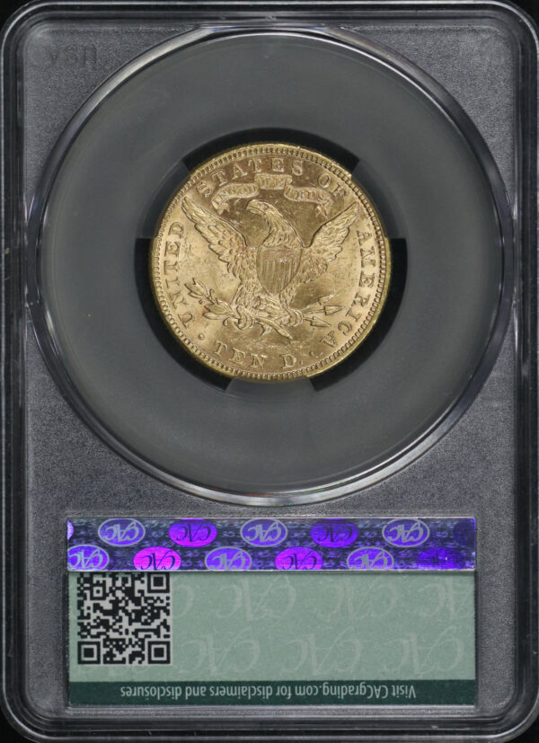 Reverse of this 1892 Liberty Head $10 CACG MS-61
