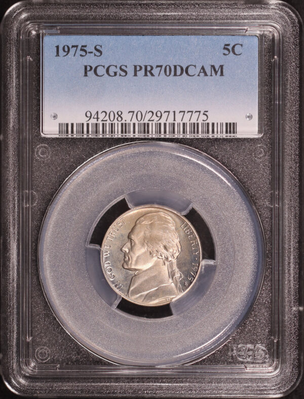 Obverse of this 1975-S Jefferson Nickel PCGS PR-70 DCAM