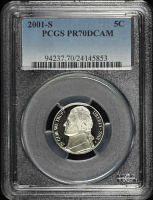 Obverse of this 2001-S Jefferson Nickel PCGS PR-70 DCAM