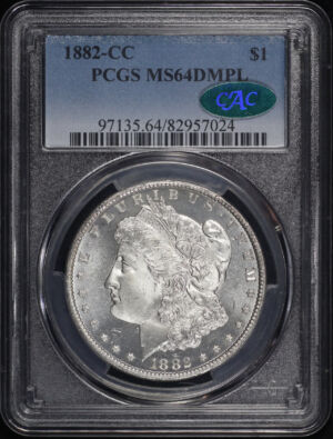 Obverse of this 1882-CC Morgan Dollar PCGS MS-64 DMPL CAC