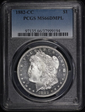 Obverse of this 1882-CC Morgan Dollar PCGS MS-66 DMPL