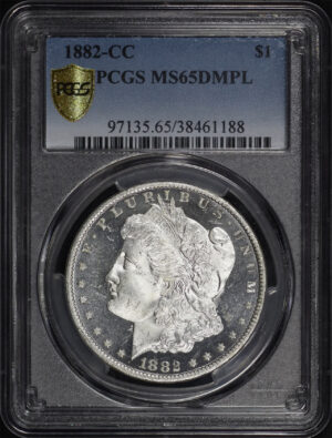 Obverse of this 1882-CC Morgan Dollar PCGS MS-65 DMPL