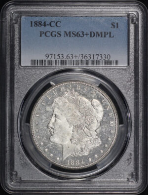 Obverse of this 1884-CC Morgan Dollar PCGS MS-63+ DMPL