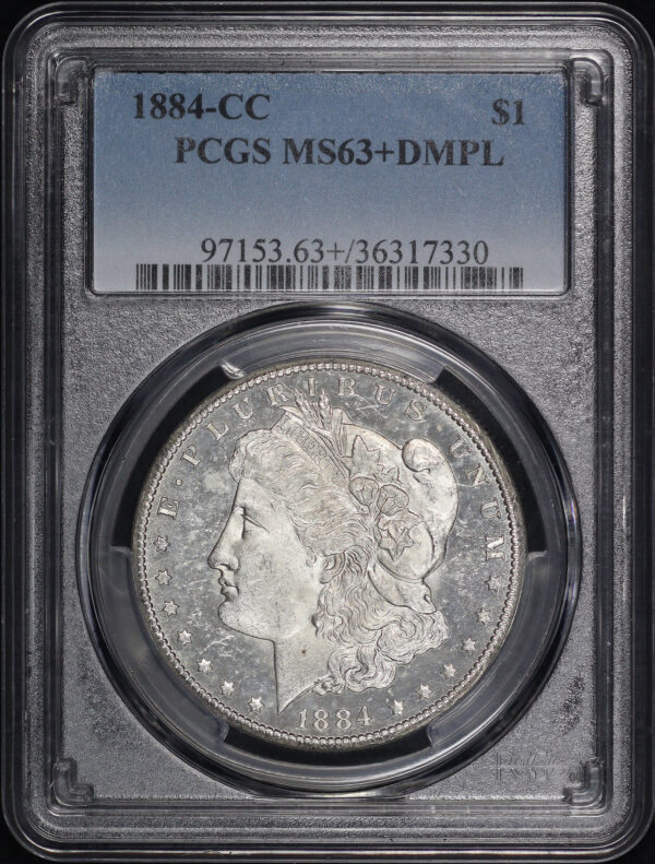 Obverse of this 1884-CC Morgan Dollar PCGS MS-63+ DMPL