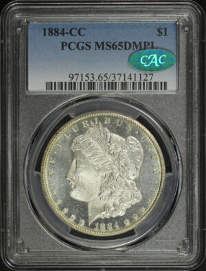Obverse of this 1884-CC Morgan Dollar PCGS MS-65 DMPL CAC