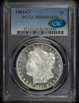 Obverse of this 1884-CC Morgan Dollar PCGS MS-65 DMPL CAC