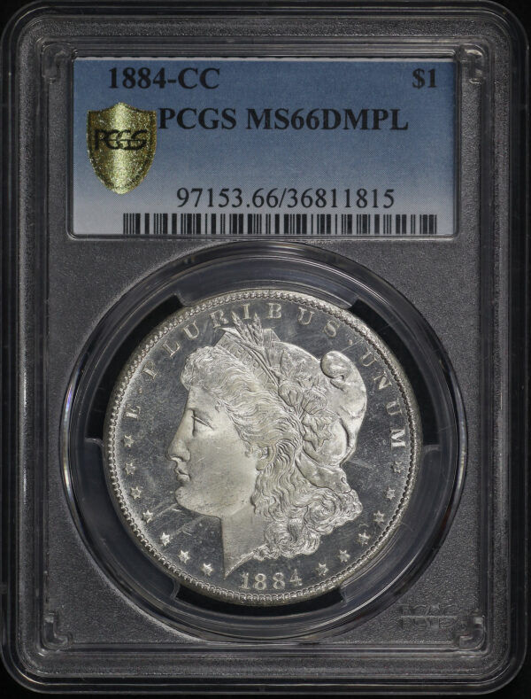 Obverse of this 1884-CC Morgan Dollar PCGS MS-66 DMPL