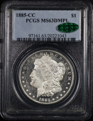 Obverse of this 1885-CC Morgan Dollar PCGS MS-63 DMPL CAC