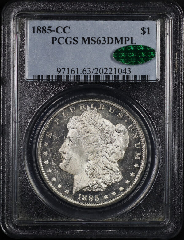 Obverse of this 1885-CC Morgan Dollar PCGS MS-63 DMPL CAC