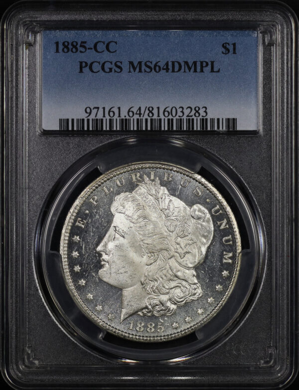 Obverse of this 1885-CC Morgan Dollar PCGS MS-64 DMPL