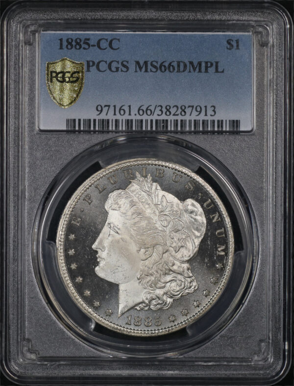 Obverse of this 1885-CC Morgan Dollar PCGS MS-66 DMPL