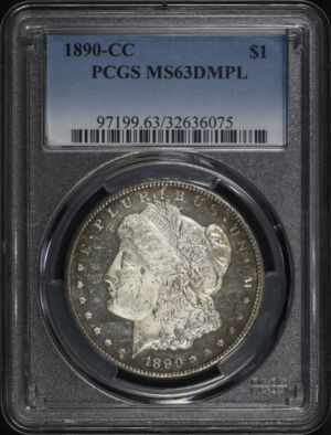 Obverse of this 1890-CC Morgan Dollar PCGS MS-63 DMPL