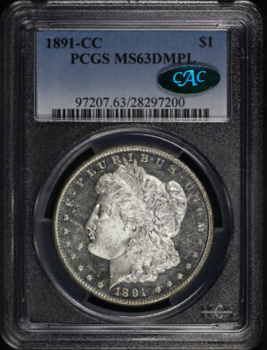 Obverse of this 1891-CC Morgan Dollar PCGS MS-63 DMPL CAC