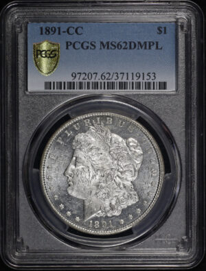 Obverse of this 1891-CC Morgan Dollar PCGS MS-62 DMPL