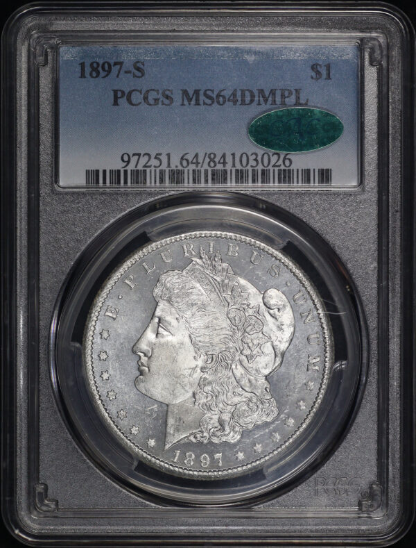Obverse of this 1897-S Morgan Dollar PCGS MS-64 DMPL CAC