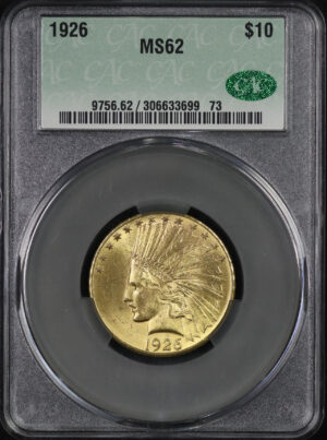 Obverse of this 1926 Indian $10 Motto CACG MS-62