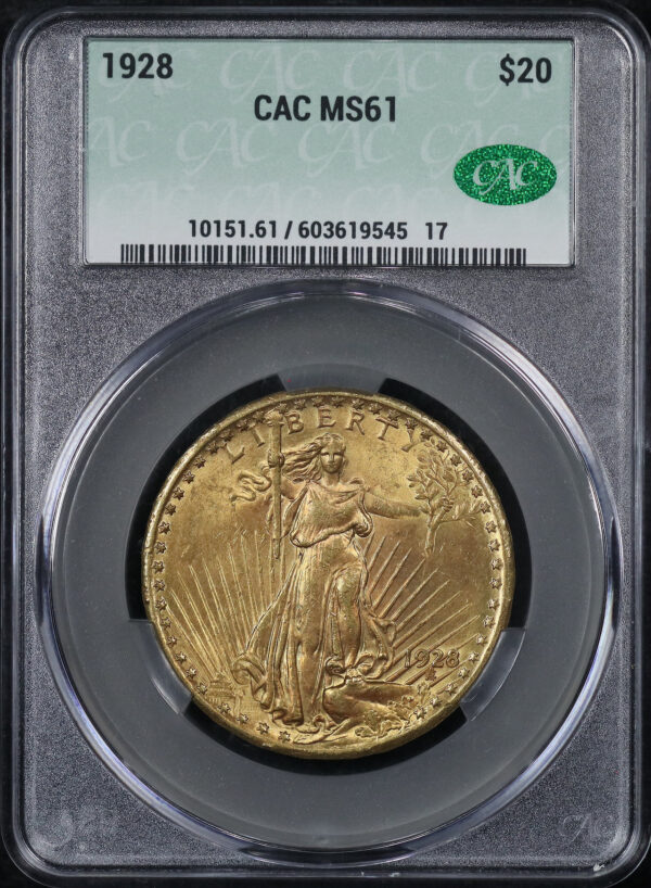 Obverse of this 1928 St. Gaudens $20 CACG MS-61
