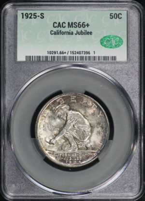 Obverse of this 1925-S 50c California Jubilee Silver Commemorative CACG MS-66+