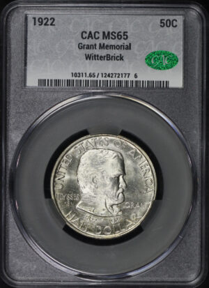 Obverse of this 1922 50c Grant Memorial Silver Commemorative CACG MS-65 WitterBrick Label