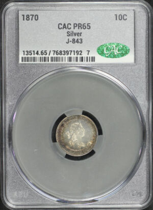 Obverse of this 1870 Patterns Silver 10C CACG PR-65